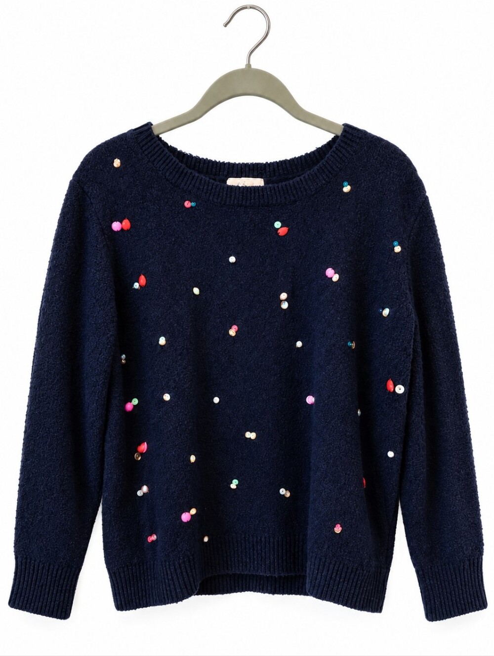 Retrology Navy Blue Holiday Sequin Sweater Women's XL Pullover‎ Long Sleeve